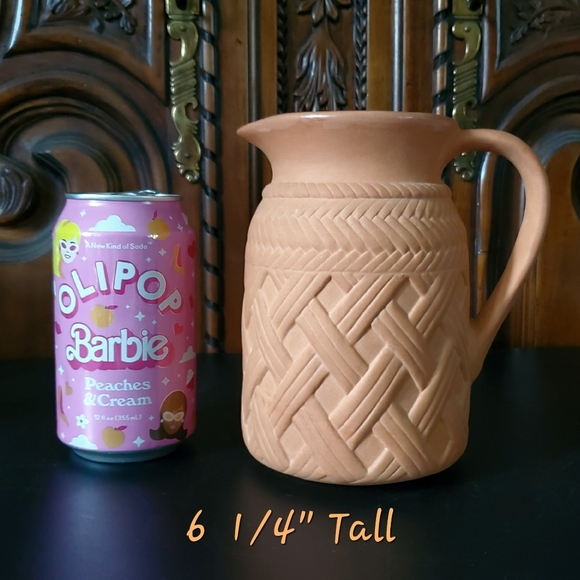 Vntg Clay 6 1/4" Pitcher Vase Woven Design Terracotta made in R.O.C. Taiwan - Picture 5 of 13